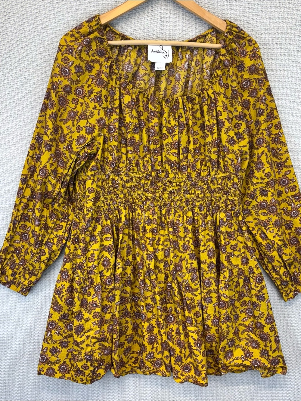 Sam Edelman Lora Mini Dress XL Golden Sprig Olive Oil Floral Western Boho
